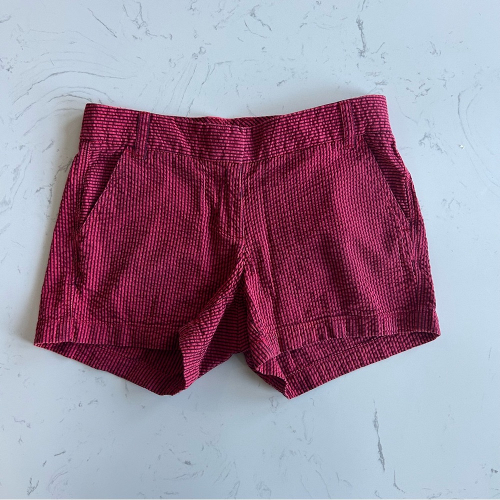 J.Crew Red Navy Blue Stripe Seersucker Shorts Size 2 Women